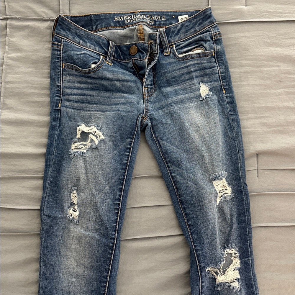 American Eagle Outfitters Blue Distressed Skinny Jeans